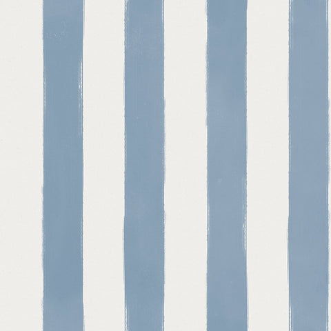 A repeating pattern of vertical, hand-painted style stripes in dusty blue and off-white.