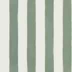 Vertical striped wallpaper pattern featuring alternating sage green and off-white stripes with a textured, hand-painted look.