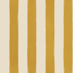 Hand painted wallpaper with stripes of cream and yellow. 