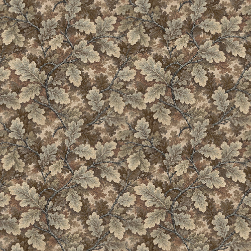 A tapestry wallpaper in an oak leaf pattern. 