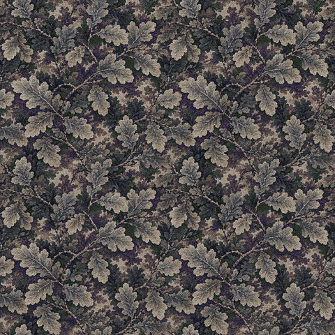 A tapestry wallpaper featuring a dark oak leaf pattern. 