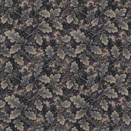 A tapestry wallpaper featuring a dark oak leaf pattern. 