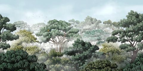 Wallpaper mural of a rainforest.